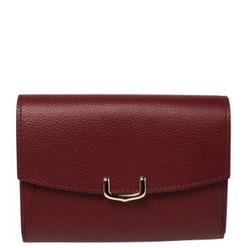 Pre Owned Cartier Dark Red Leather C De Cartier Compact Wallet