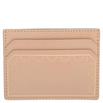 Pre Owned Cartier Beige Leather Simple Card Holder 