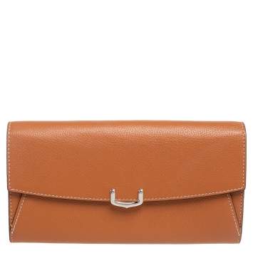Pre Owned Cartier Tan Leather C De Cartier Continental Wallet