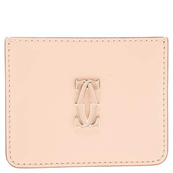 Pre Owned Cartier Beige Leather Double C De Cartier Card Holder 