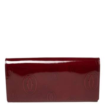 Pre Owned Cartier Red Patent Leather Happy Birthday Continental Wallet