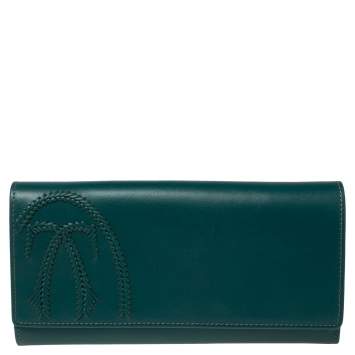 Pre Owned Cartier Green Leather Flap Continental Wallet