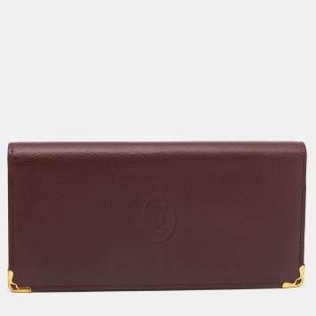 Pre Owned Cartier Burgundy Leather Must de Cartier Bifold Long Wallet