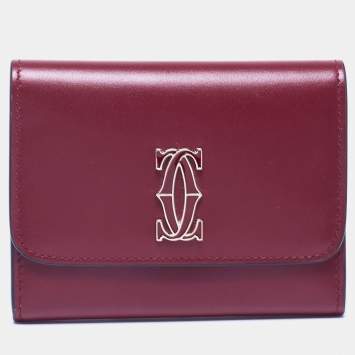 Pre Owned Cartier Burgundy Leather Double C de Cartier Mini Wallet