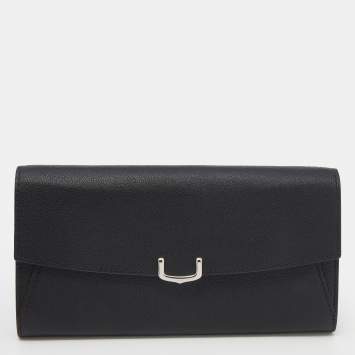 Pre Owned Cartier Black Leather C De Cartier Continental Wallet