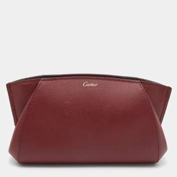 Pre Owned Cartier Burgundy Leather C De Cartier Clutch