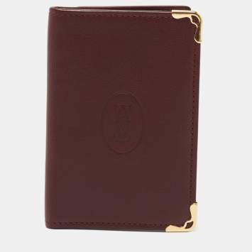 Pre Owned Cartier Burgundy Leather Must De Cartier Card Holder