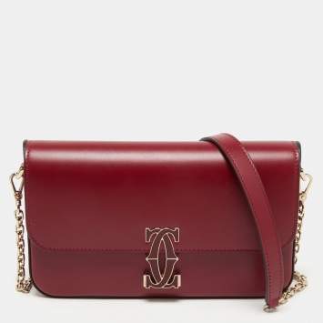 Pre Owned Cartier Red Leather Double C de Cartier Shoulder Bag