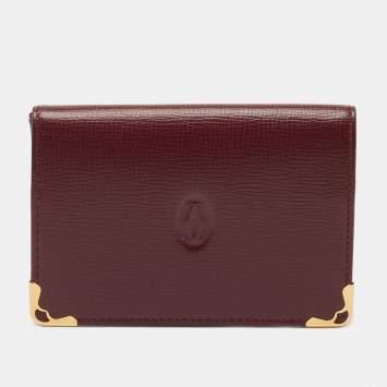 Pre Owned Cartier Burgundy Leather Must de Cartier Bifold Card Case