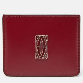 Pre Owned Cartier Red Leather Double C De Cartier Card Holder 