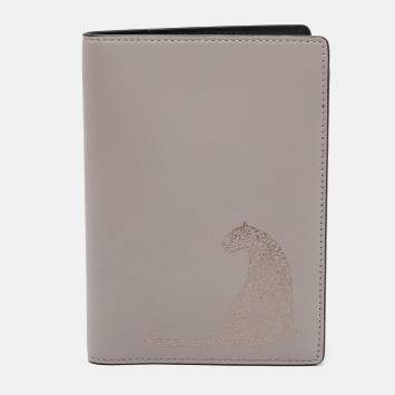 Pre Owned Cartier Grey Leather Panther Print Passport Holder