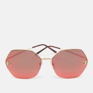 Pre Owned Cartier Gold Mirrored CT0332S 005 Panthere Geometric Sunglasses