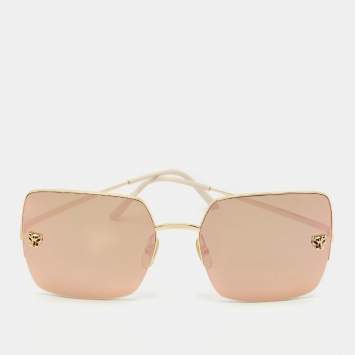Pre Owned Cartier Gold Mirrored CT0121S Panthere De Cartier Square Sunglasses