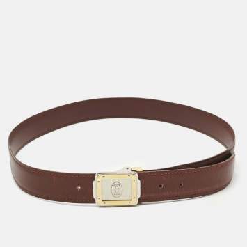 Pre Owned Cartier Burgundy Leather Must de Cartier Buckle Belt