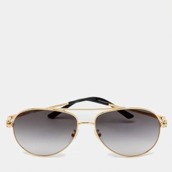 Pre Owned Cartier Gold Tone/Grey Gradient CT0233S Panthère De Cartier Aviator Sunglasses