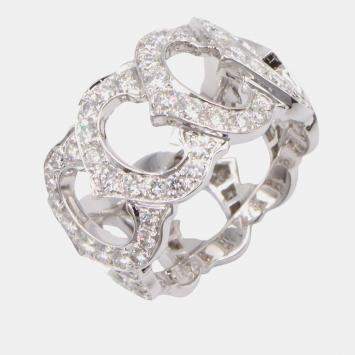 Pre Owned Cartier C de Cartier 18K White Gold and Diamond Band Ring EU 53
