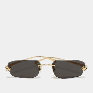 Pre Owned Cartier Black/Gold Tone Panthere De Cartier Rectangle Sunglasses