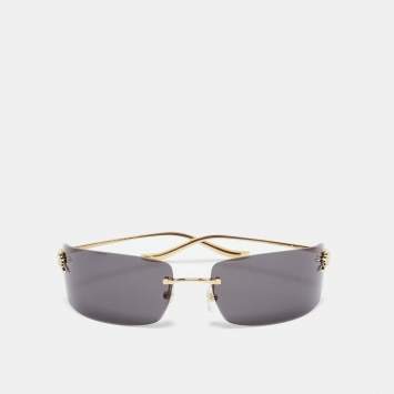 Pre Owned Cartier Black/Gold Tone CT0503S Panthere De Cartier Rectangle Sunglasses