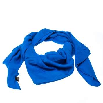 Pre Owned Must De Cartier Blue Panthere Monogram Wool and Silk Blend Square Scarf