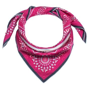 Pre Owned Cartier Pink Geometric Panther Motif Print Silk Square Scarf