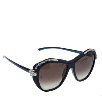 Pre Owned Cartier Navy Blue/ Dark Grey Gradient Panthere Wild De Cartier Geometric Sunglasses