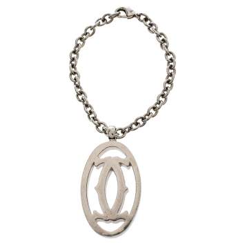 Pre Owned Cartier Silver Tone Logo Bag Charm/Key Chain