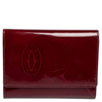 Pre Owned Cartier Burgundy Patent Leather Happy Birthday Passport Holder