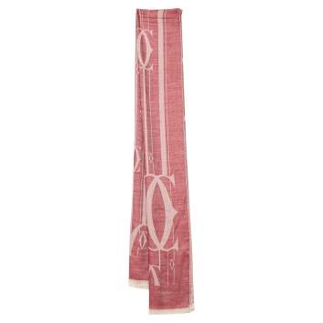 Pre Owned Cartier Pink Logo Cashmere Silk Jacquard Scarf