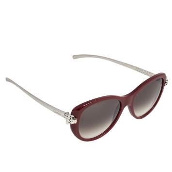 Pre Owned Cartier Burgundy/ Grey Gradient Panthere Wild Cat Eye Sunglasses