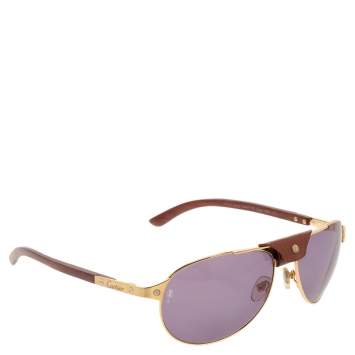 Pre Owned Cartier Gold Tone/Brown Santos Dumont Aviator Sunglasses