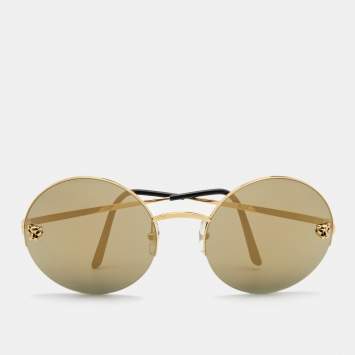 Pre Owned Cartier Gold CT0022S Round Mirrored Sunglasses 