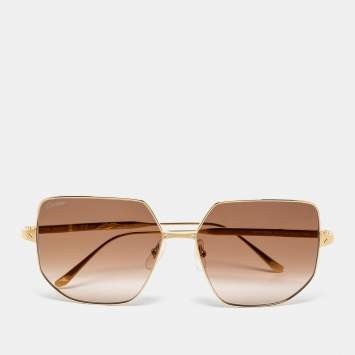 Pre Owned Cartier Gold Tone/Brown Gradient CT0327S Santos Geometric Sunglasses
