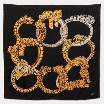 Pre Owned Cartier Black Panth�ére De Cartier Bracelet Printed Square Silk Scarf