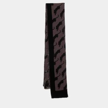 Pre Owned Cartier Brown Devore Panthere Silk Blend Stole 