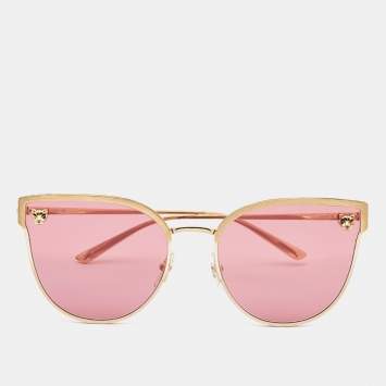 Pre Owned Cartier Gold Tone/Pink Panthère de Cartier CT0198S Cat-Eye Sunglasses