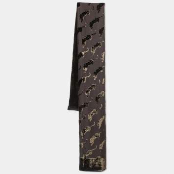 Pre Owned Cartier Brown Devore Panthere Silk Blend Stole