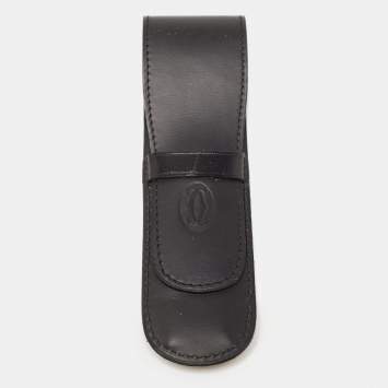Pre Owned Cartier Black Leather Flap Pen Pouch