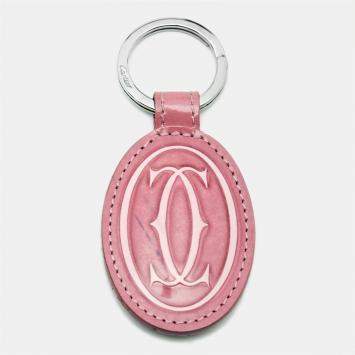 Pre Owned Cartier Pink Glossy Leather Must de Cartier Key Ring