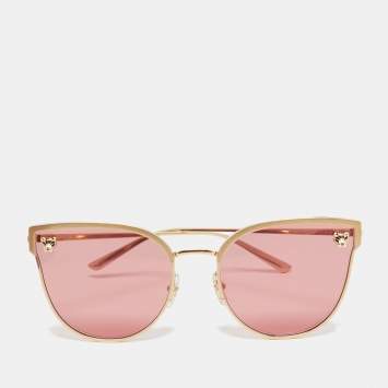 مملوكة مسبقًا Cartier Pink/Gold CT0198S Panthere Cat Eye Sunglasses