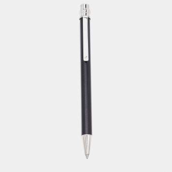 Pre Owned Cartier Santos Black Lacquer Silver Tone Ballpoint Pen