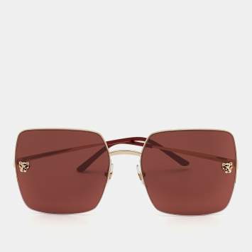 Pre Owned Cartier Burgundy CT0121S Panthère de Cartier Square Sunglasses