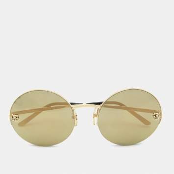 مملوكة مسبقًا Cartier Gold Mirrored Panthere De Cartier Round Sunglasses