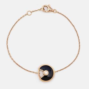 Pre Owned Cartier Amulette De Cartier Onyx Diamond 18k Rose Gold XS Model Bracelet