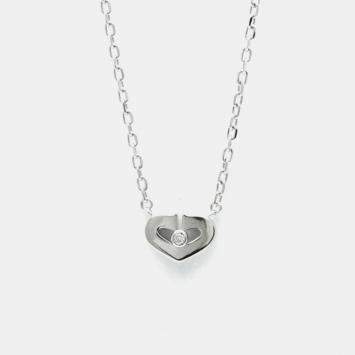 Pre Owned Cartier 18K White Gold and Diamond C De Cartier Heart Pendant Necklace