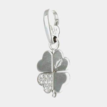 Pre Owned Cartier 18K White Gold and Diamond 4 Leaf Clover Pendant Charm