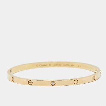 Pre Owned Cartier Love 6 Diamonds 18k Yellow Gold Small Model Bracelet 16