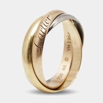 Pre Owned Cartier Trinity 18k Three Tone Gold Small Model Rolling Band Ring Size 48