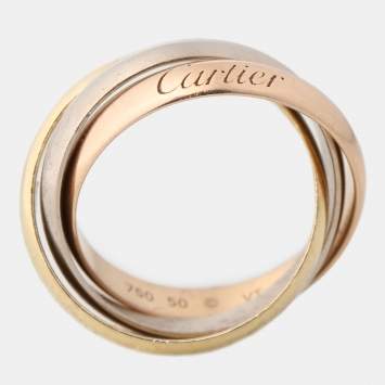 Pre Owned Cartier Trinity 18K Yellow Rose and White Gold Ring EU 50
