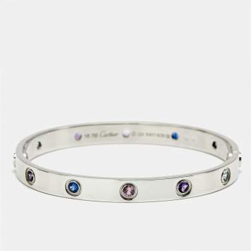Pre Owned Cartier Love Multi Gemstone 18k White Gold Bracelet 16 