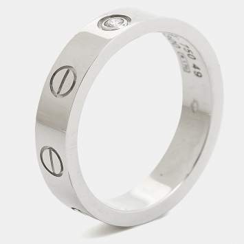 Pre Owned Cartier Love 1 Diamond 18K White Gold Narrow Wedding Band Ring Size 49